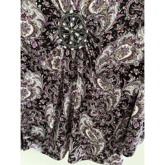 Dress Barn Womens L Tunic Top Jewel Embellishment Purple Paisley Bell Sleeve - Picture 4 of 8